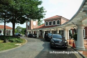 Tampilan eksterior La Collina Restoran San Diego Hills Karawang, menampilkan desain bangunan yang elegan dengan sentuhan arsitektur modern dan dikelilingi oleh lanskap hijau yang asri